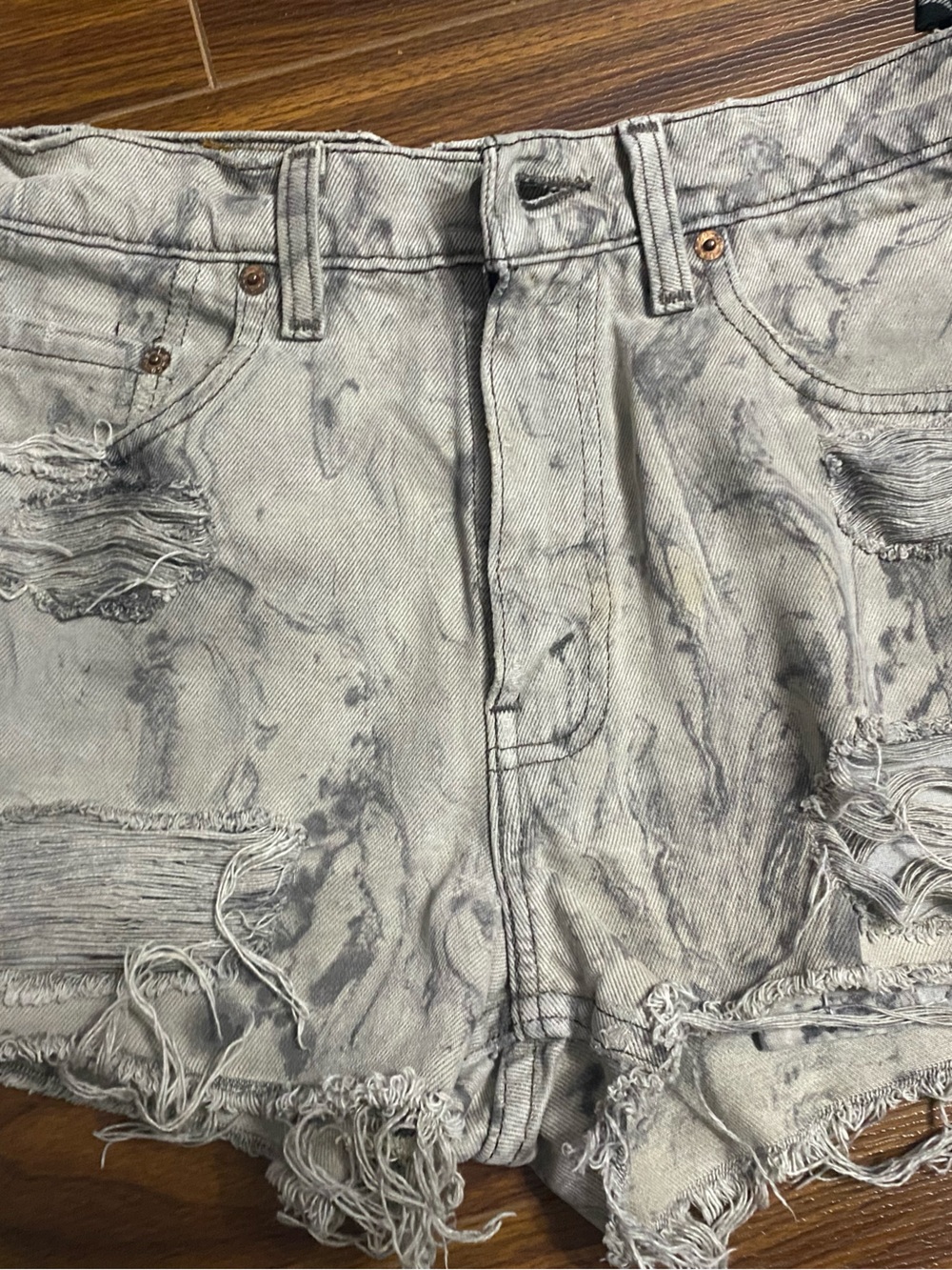 Levi's Light Gray Tie-Dye Distressed Denim Shorts